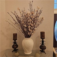 Large Stoneware Floral Vase & Candle Holders