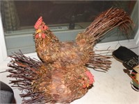 Hen & rooster with real feathers