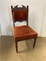 Antique wood, red chair