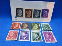 WWII Lot 12 Hitler Head Third Reich Stamps Deutsch