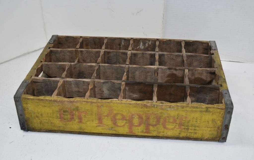 Vintage Yellow Dr. Pepper Wood Soda Crate