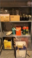 Metal shelf w/ assorted items