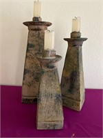 Trio of Rustic Pottery Candle Holders