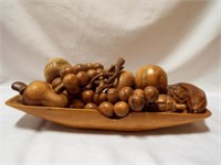 Wooden Fruit Bowl & Wooden Fruit - Pears Grapes