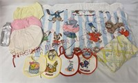 Vtg Baby Blanket, Crib Sheet, Bibs & Plastic Pants