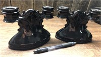 (2) Black Glass Candle Holders