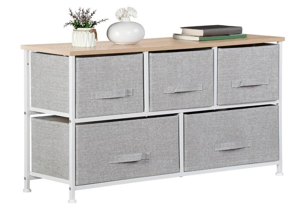 Somdot Wide Drawer Dresser With 5 Drawers Fabric