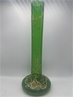 Vintage 17" green enamel hand painted vase