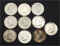 10 - 1964 Kennedy Half Dollars - 90% Silver