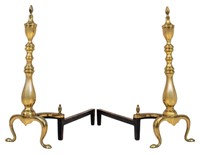 Federal Style Brass Andirons, Pair