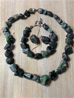 STERLING SILVER CHUNKY STONE NECKLACE BRACELET SET