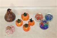 Lot of Art Glass Paperweights, Pumpkins, Etc.