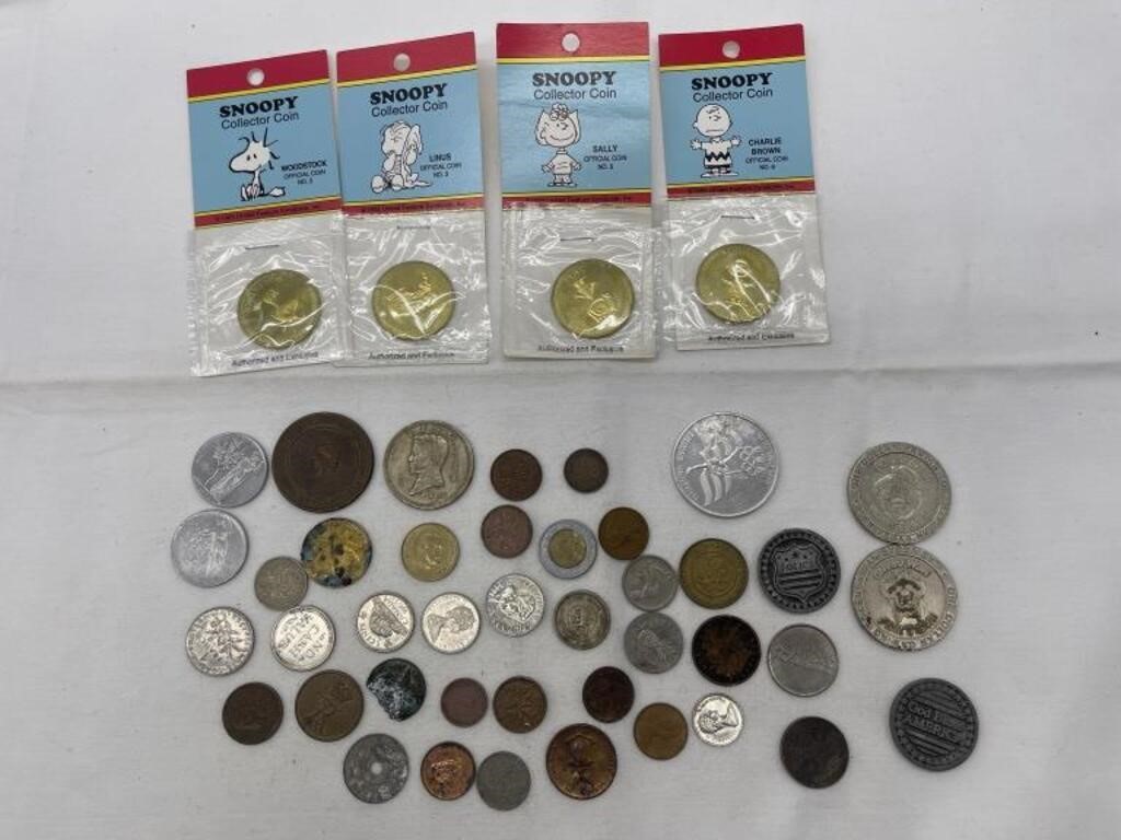 Large Lot Foreign Coins & Tokens 4 Snoopy Collect