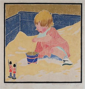 Ida Marie Perrault Woodcut The Sand Pile