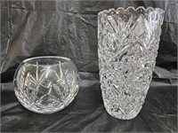 2 Heavy Cut Crystal Vases