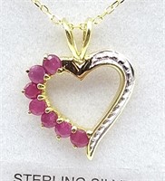 Sterling Silver Yellow Gold Plated Ruby Heart Pend