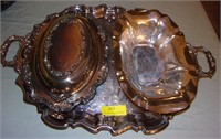 Large Silverplate Tray & 2 Serving Pcs
