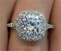 3.12 Cts Cushion Round Halo Engagement Ring