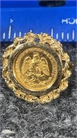 1945 Mexican Dos Peso Gold Coin on 14K Gold Ring