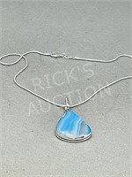 Blue Agate & silver pendant & chain