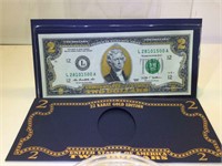 22K Gold Enhanced $2 Bill in holder