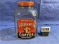 Vintage Glass Jar Golden West Coffee Jar, 3 LB.