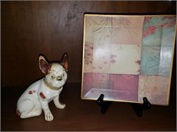 Antique Dog Figurine and Display Plate