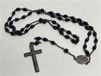 VINTAGE STERLING SILVER ROSARY WITH BLACK BEADS