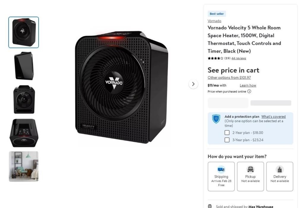 E3505  Vornado Velocity Space Heater 1500W Black