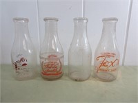 (4) 1 QT Glass Milk Bottles