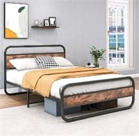 JUISSANO Full Bed Frame with Wooden Headboard and