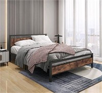 BOFENG Black Queen Size Bed Frames with Wood Headb