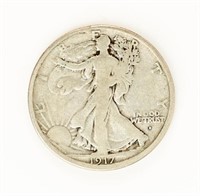 Coin Scarce 1917-D(Obv) Walking Liberty Half $$-F
