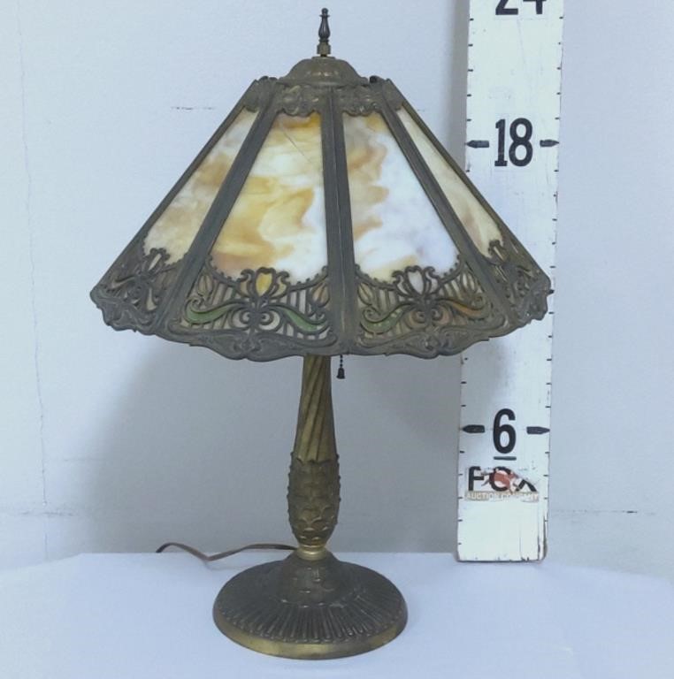 Ornate Table Lamp w/Slag Glass Panels