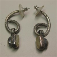 Vtg Sterling Silver, Pearl & Tourmaline Earrings
