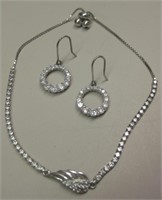 Sterling Silver & CZ's Earrings & Bracelet