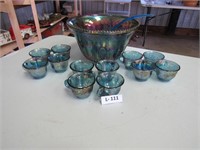 Carnival Glass Punch Bowl w/ 12 Glasses