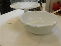 Fenton Cake Stand with Glass Lid and White Glass