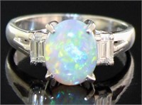 Platinum 2.00 ct Natural Opal & Diamond Ring