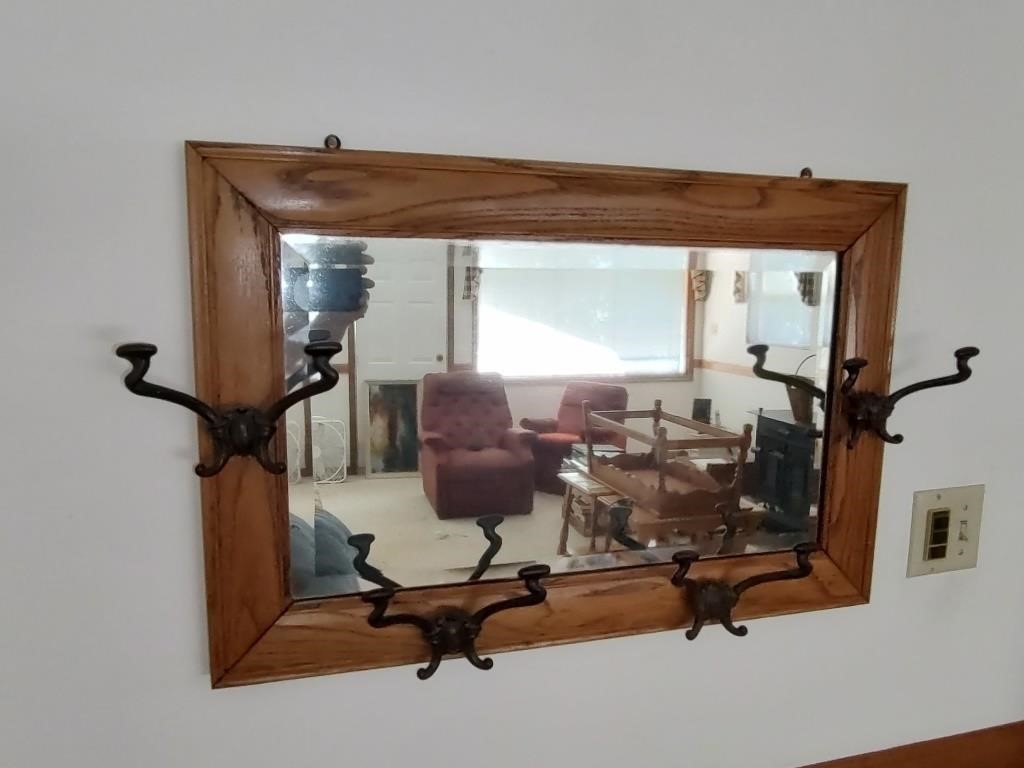 Mirror with Hat & Coat Hooks