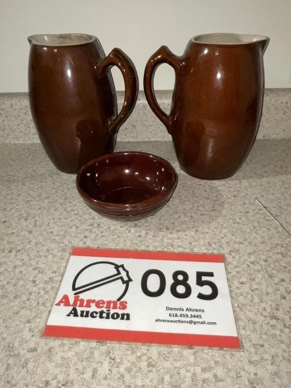 2 half gallon stoneware pitchers, 9” T Mar Crest