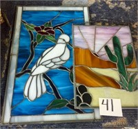 2 Stained Glass Pces-Dove & Cactus Scene
