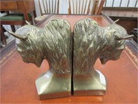 BRASS BUFFALO BUST BOOKENDS