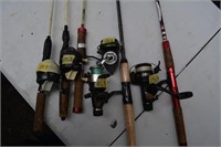 153: (5) assorted Fishing Poles Hi spin Utica Reel