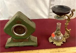 Small Vintage Clock & Vapo Cresolene Oil Lamp