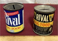 2 Small Vintage Rival Dog Food Can Banks