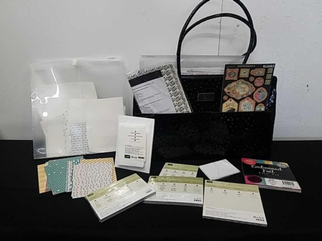 Large Mary Kay bag with crafting paper, adhesive