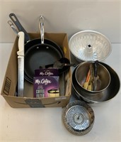 Cooking Pans, mixing bowls and utensils