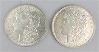 2 1921 90% Silver Morgan Dollars.