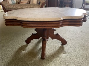 Small Marble Top Walnut Table